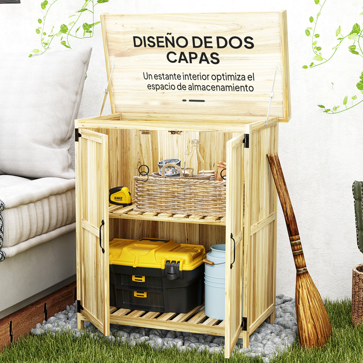 Caseta De Jardín Outsunny Madera De Abeto Madera Natural 74x43x88 Cm_5