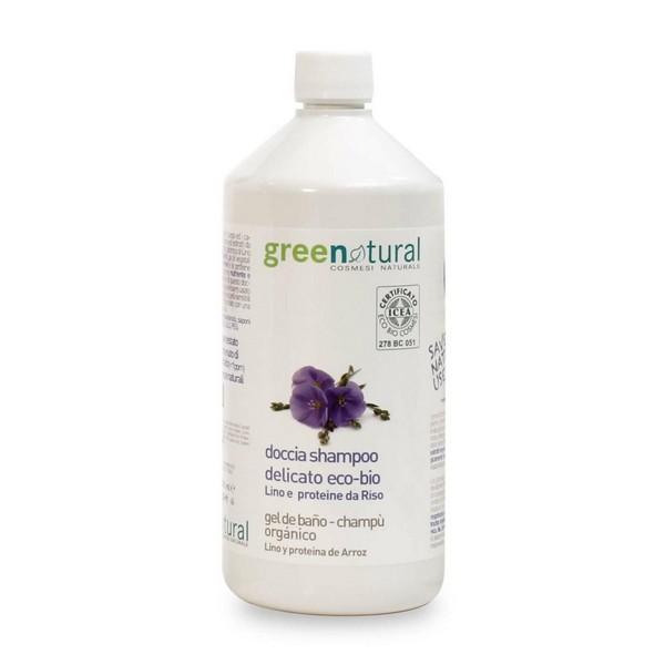 Gel y Champú de Ducha Cuidado Delicado Lino y Arroz Greenatural 1 L
