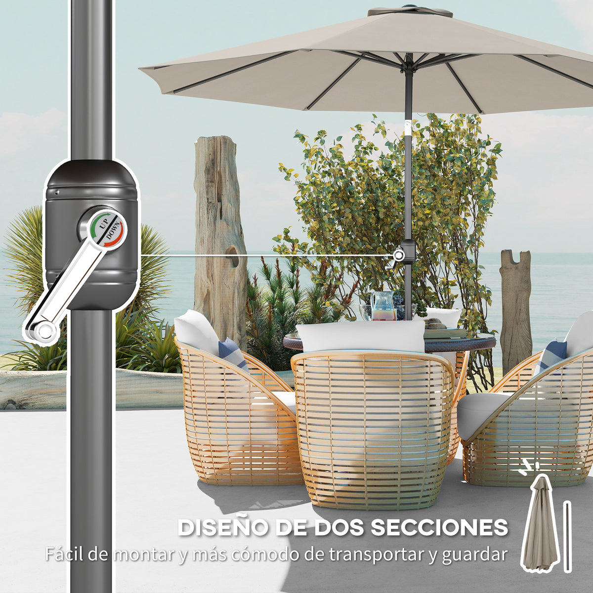 Sombrilla De Jardín Con Inclinación Outsunny Ø295x250 Cm Gris Claro_5