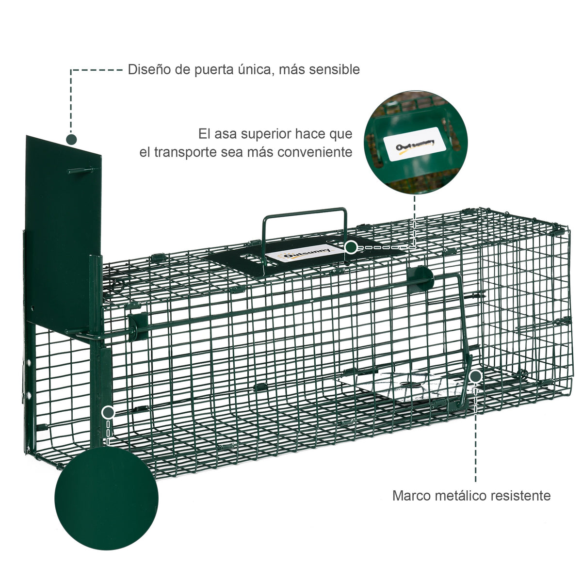 Outsunny Trampa Para Animales Vivos Con Puerta Para Ratones Pequeños 60x18x20 Cm_5