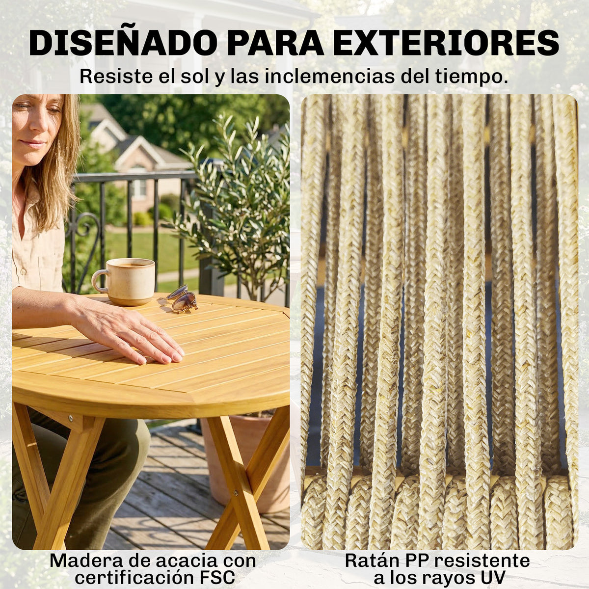 Conjunto De Bistró Outsunny Madera De Acacia, Pp Madera Natural 48x55.5x88 Cm_5