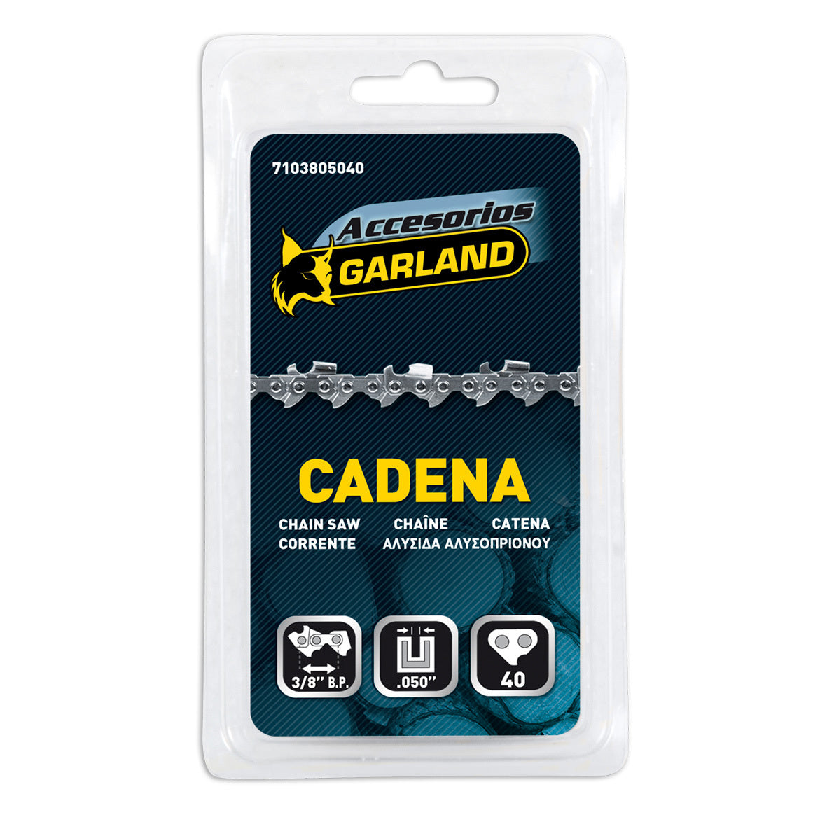 Garland - 7103805040 Accesorio Para Motosierras - Cadena Cortada De 40 Eslabones Con Paso De 3/8" Bajo Perfil Y Espesor De 0.050" (1,3 Mm.)_0