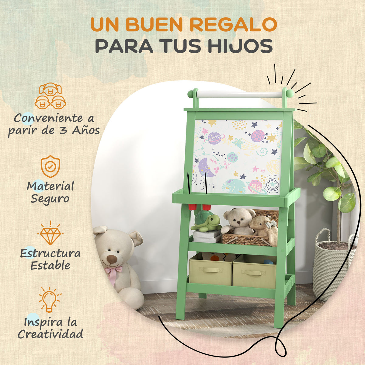 Caballete Infantil Aiyaplay Mdf Verde 59x48x118 Cm 3b0-012v80gn_5