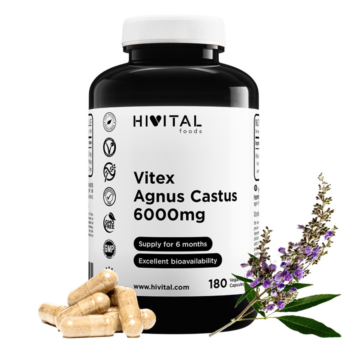 Vitex Agnus Castus 6000 mg Hivital 180 cápsulas veganas