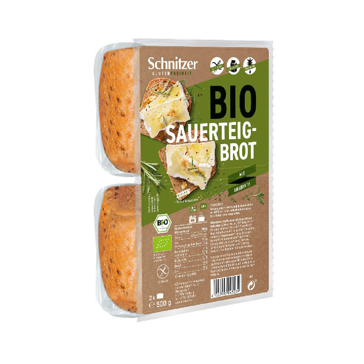Pan de molde amaranto rustico Ecológico Sin gluten Schnitzer 500 g