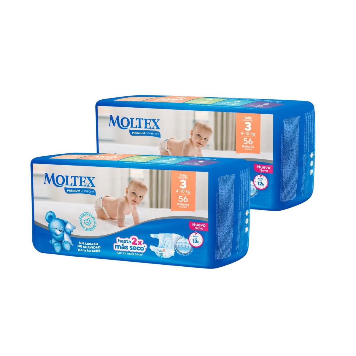 Pack2 x Pañales Moltex Premium Comfort T3 (4-10 kg) 56 Uds
