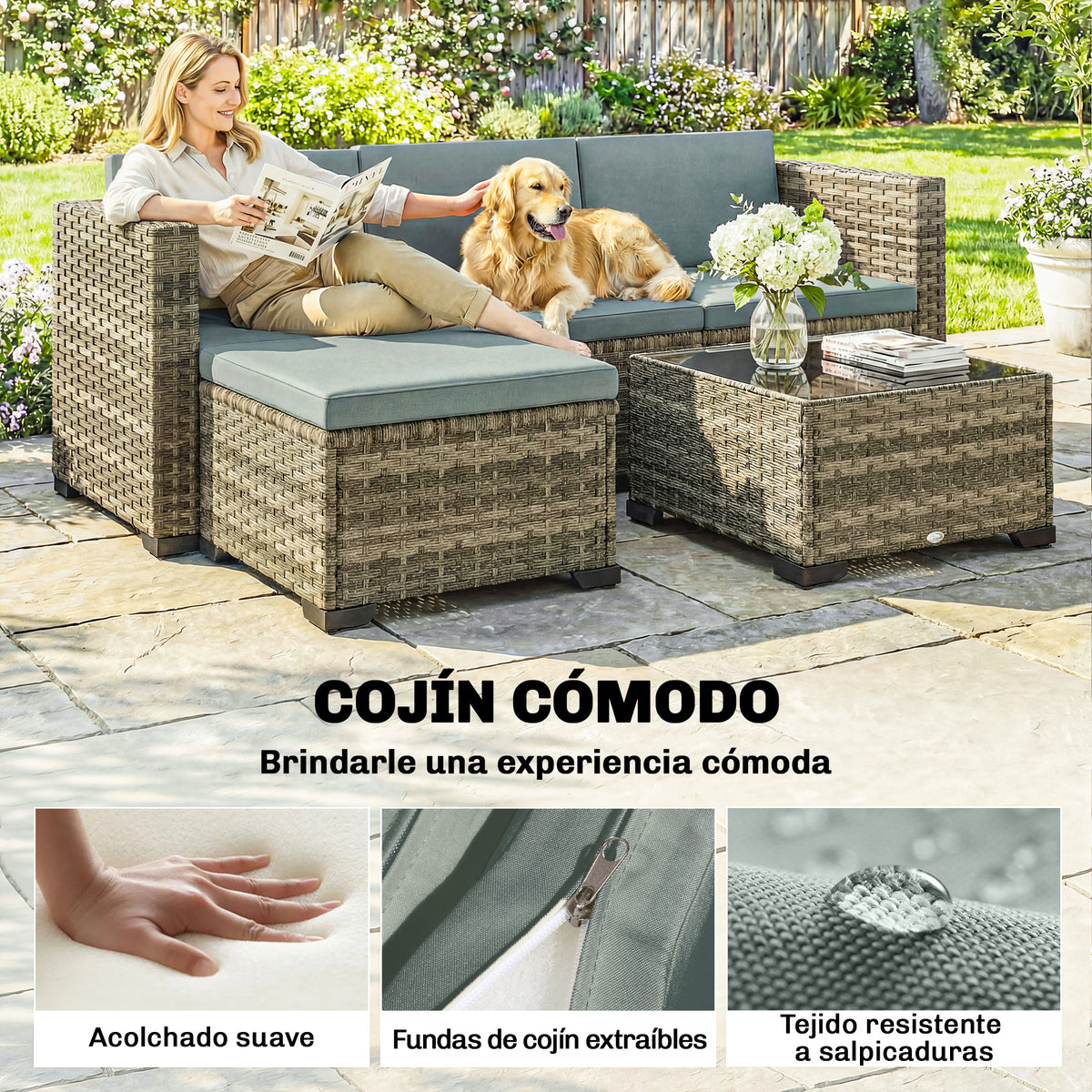 Conjunto De Jardín Outsunny Acero, Pe Gris Claro 188x120x61 Cm_5