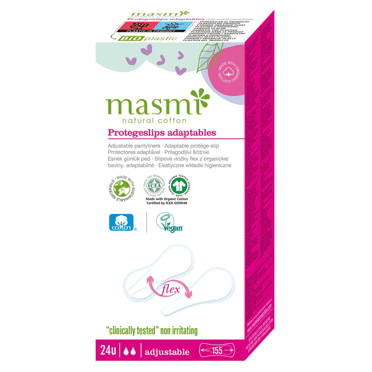 Protegeslip adaptable Flex tanga/normal algodón ECO Masmi 24 Uds
