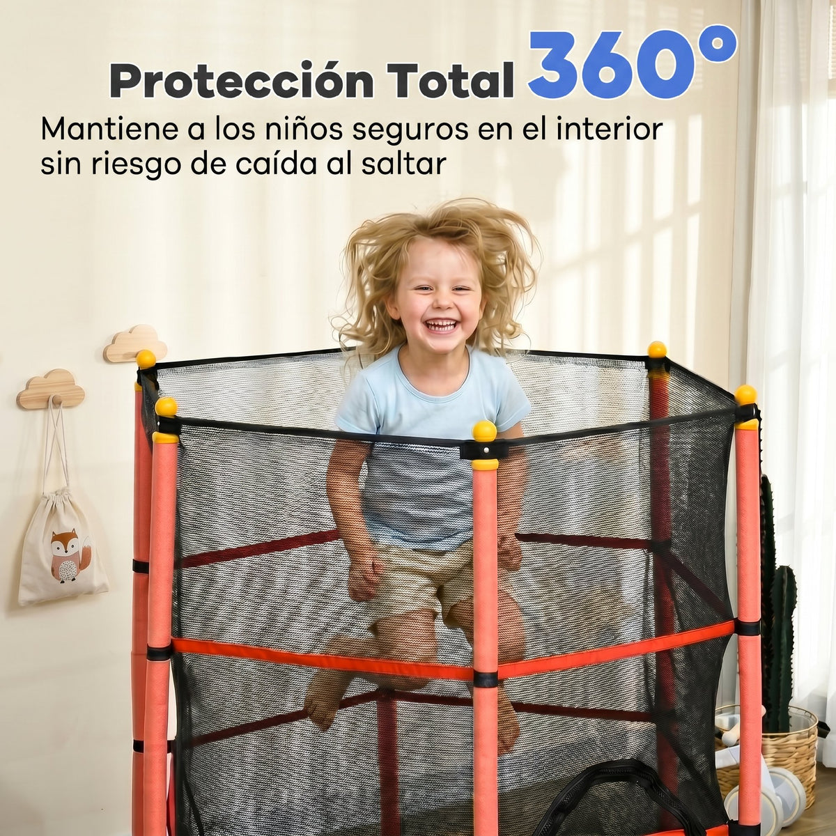 Cama Elástica Infantil Homcom Acero, Pp Rojo Y Negro 163x163x190 Cm_5