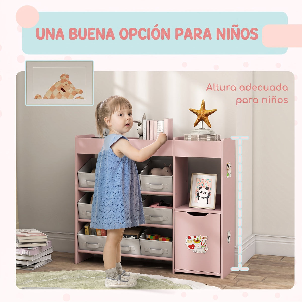 Aiyaplay Estantería Para Juguetes Para Niños Con Cestas Extraíbles Rosa_5