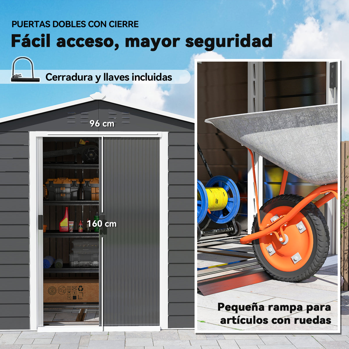 Cobertizo De Jardín Outsunny Acero Galvanizado Gris Oscuro 240x206x198 Cm_5