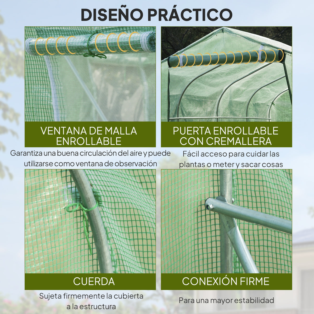 Invernadero De Túnel Outsunny Pe, Metal Galvanizado Verde 295x195x196 Cm_5