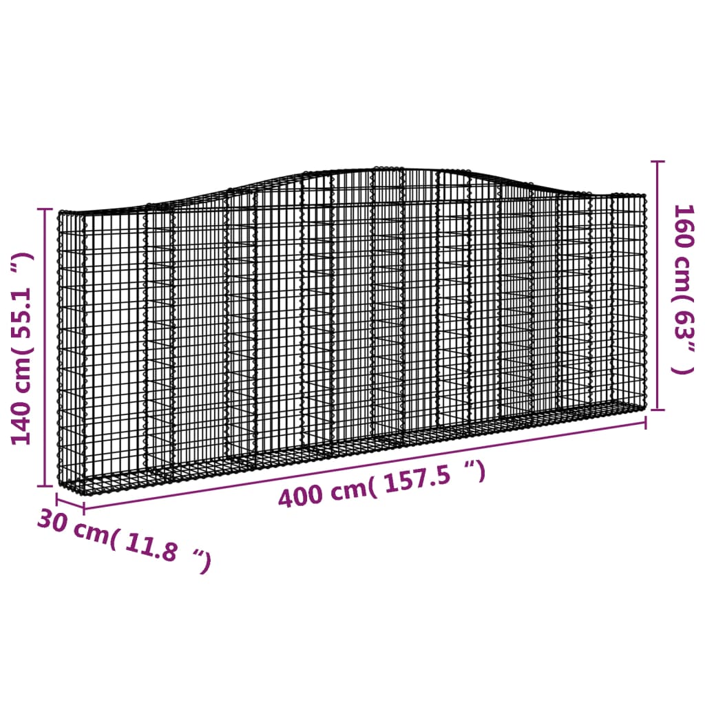 Cestas De Gaviones 15 Uds Forma De Arco Hierro 400x30x140/160cm_5