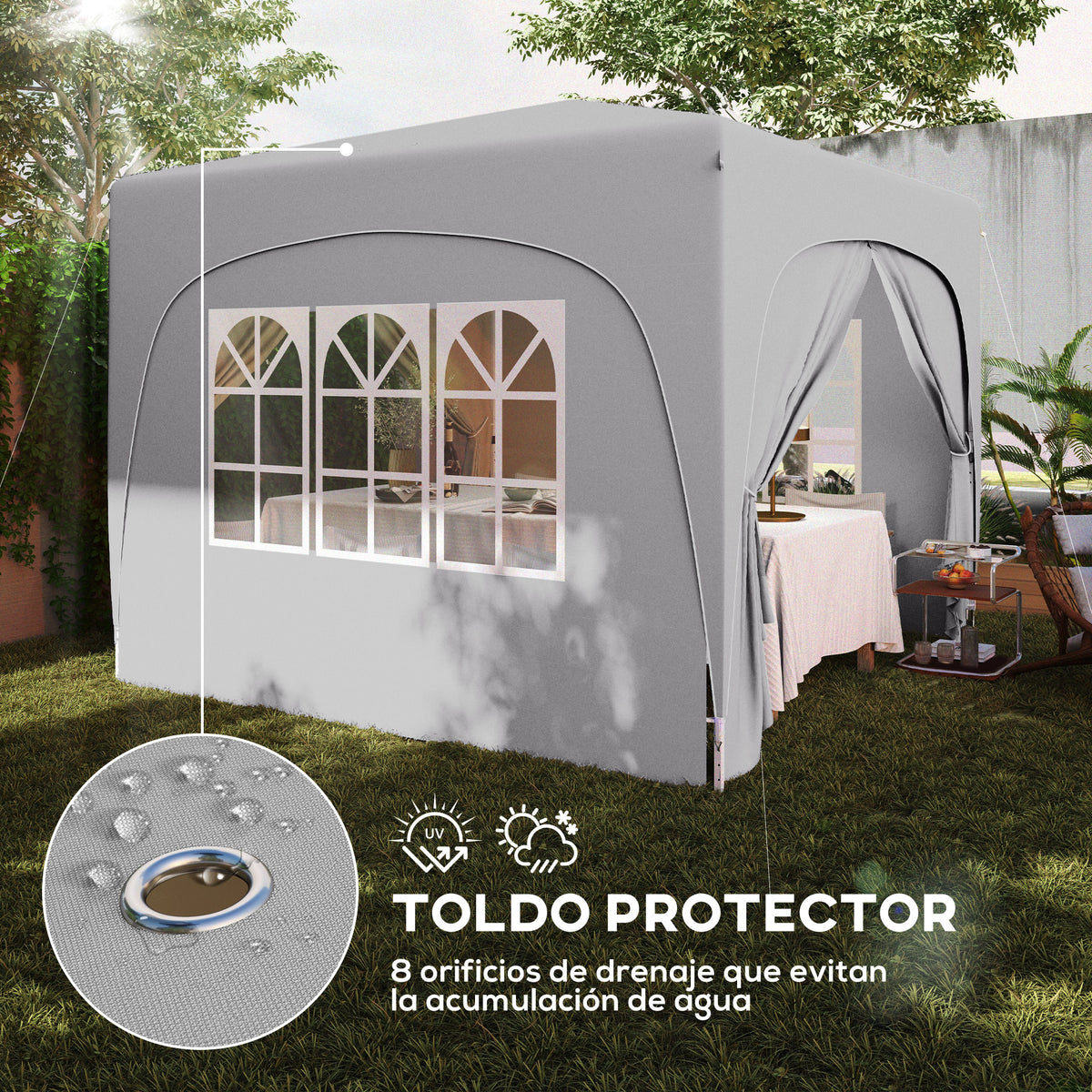 Carpa Plegable Outsunny Tela Oxford, Metal Gris Claro 300x300x273 Cm_5