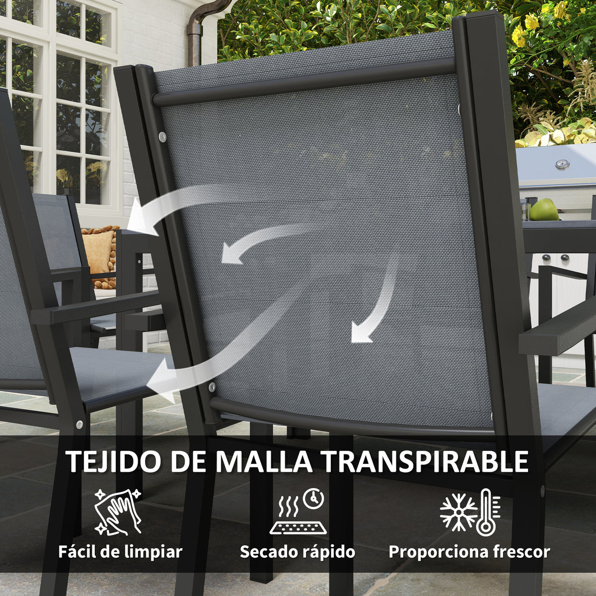 Conjunto De Jardín Outsunny Acero, Textilene Gris Claro 150x90x73 Cm_5