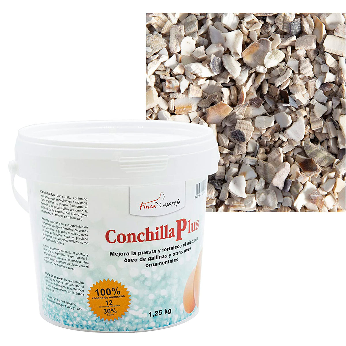 Conchilla Plus (1,25Kg) - Conchilla De Ostra Para Gallinas - Mejora Calidad Huevo - Previene Carencias Nutricionales_0