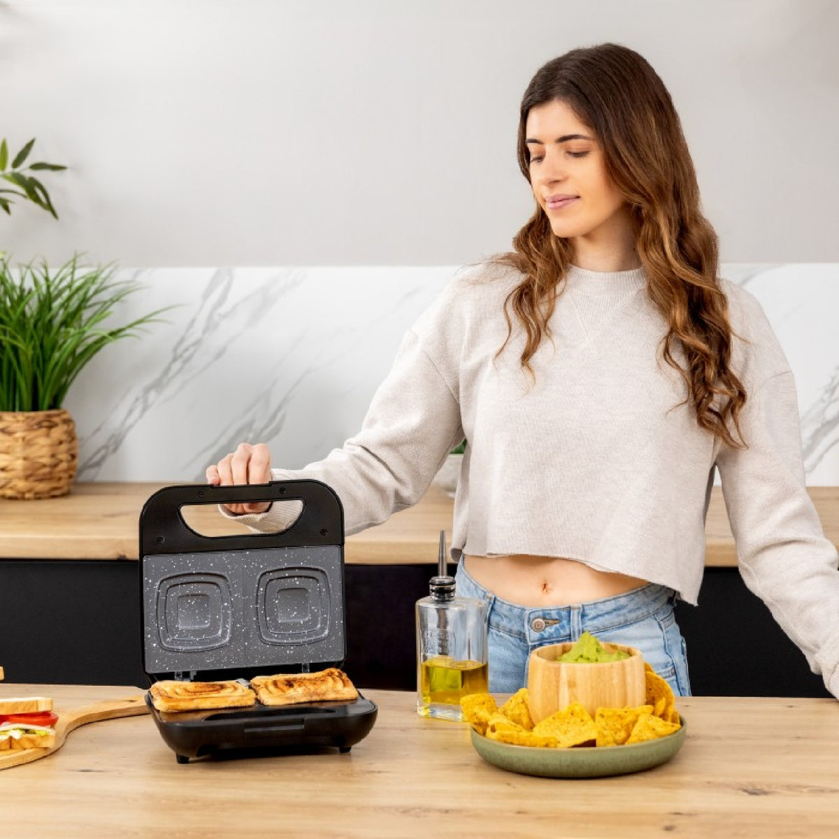 Sandwichera Rock'ntoast Square +, 800w De Potencia, Placa Cuadradas, Revestimiento Piedra Rockstone, Antiadherente, Acero Inoxidable, Revestimiento_4