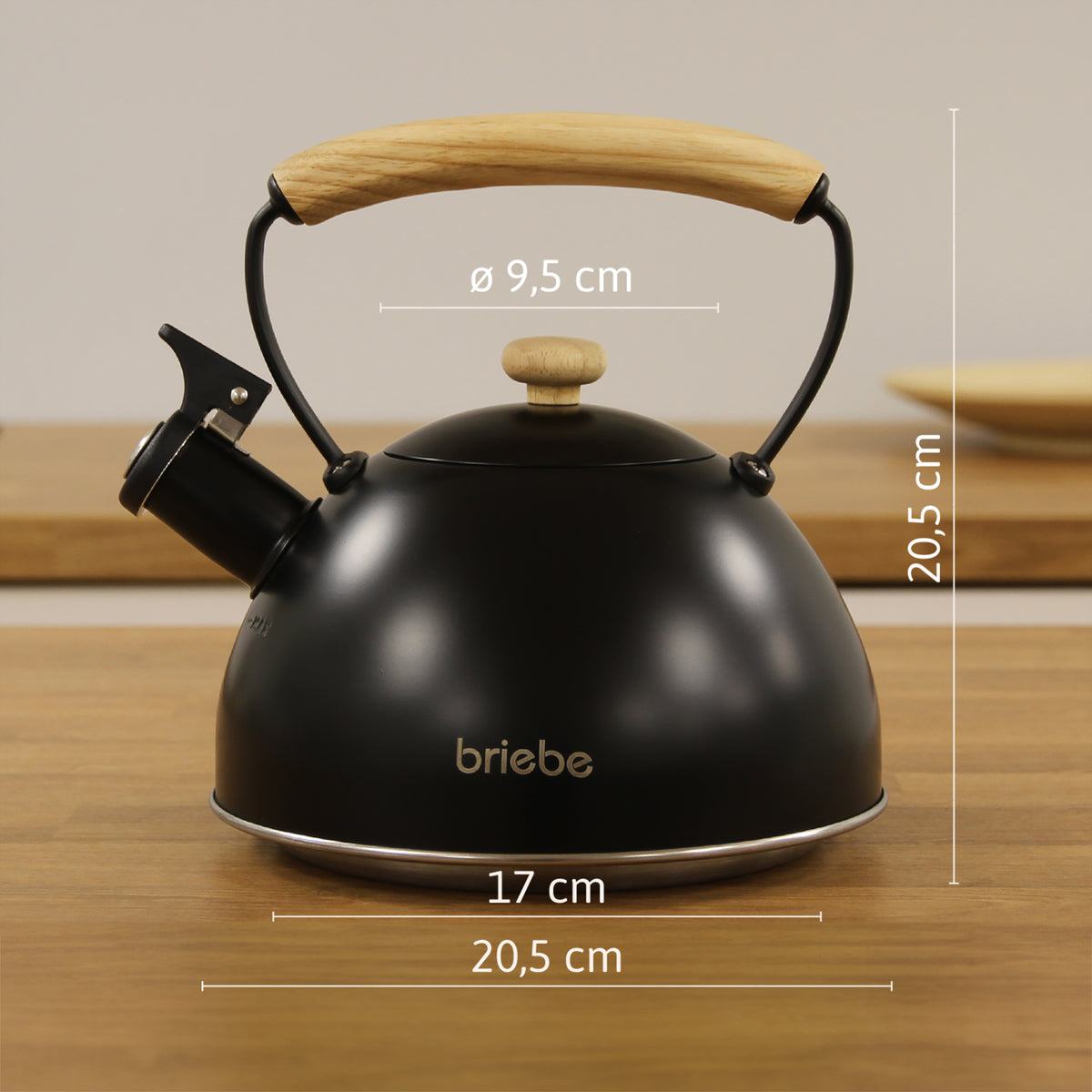 Briebe Tetera Con Silbato, Hervidor De Agua 2,3l, Inducción, Acero Inox, Vintage, Mango Madera, Wooden, Negro_5