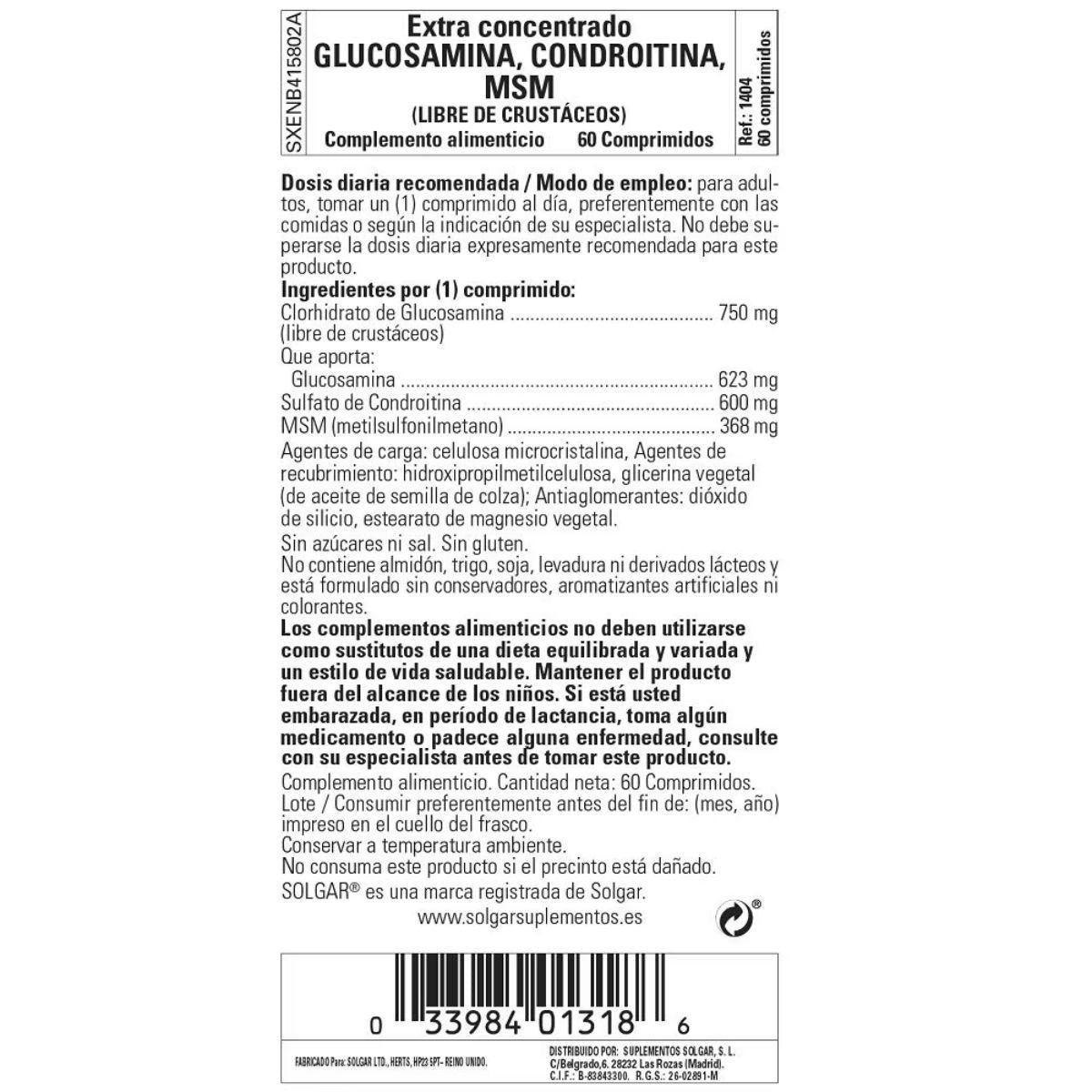 Glucosamina Condroitina MSM Extra concentrado 60 tabletas