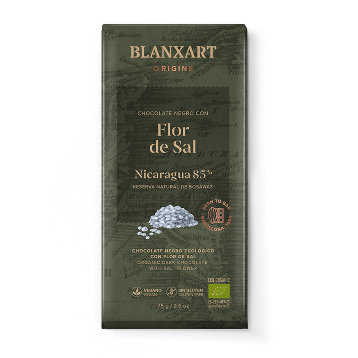 Chocolate Nicaragua 85% con Flor de Sal Eco Vegano Sin gluten Blanxart 75g