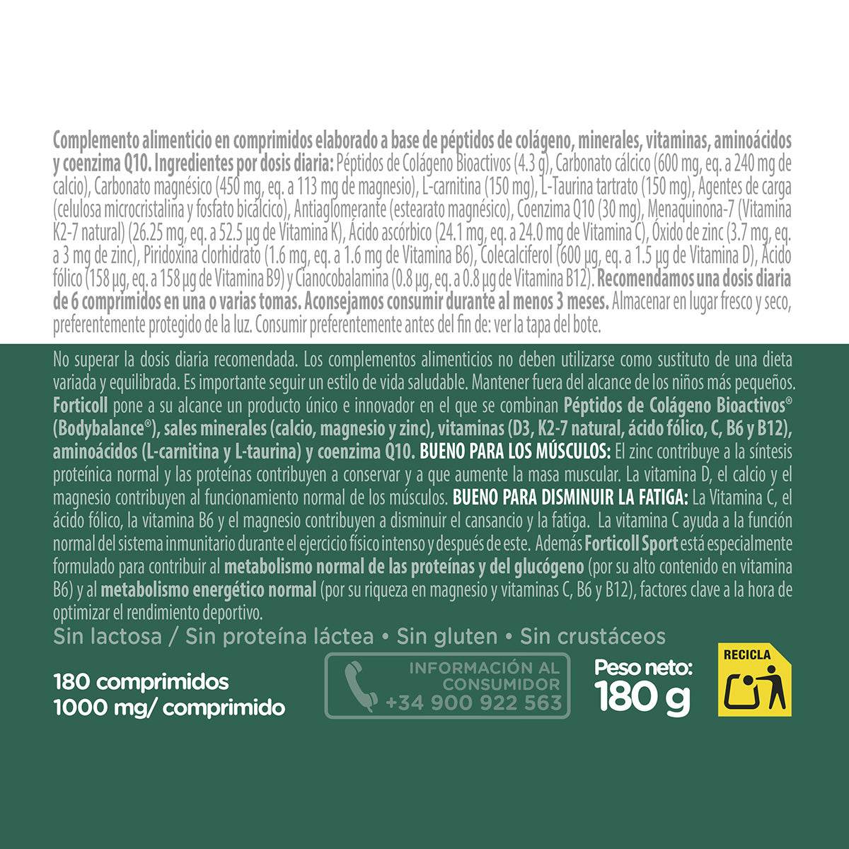 Colágeno Bioactivo Sport Forticoll, 180 comprimidos
