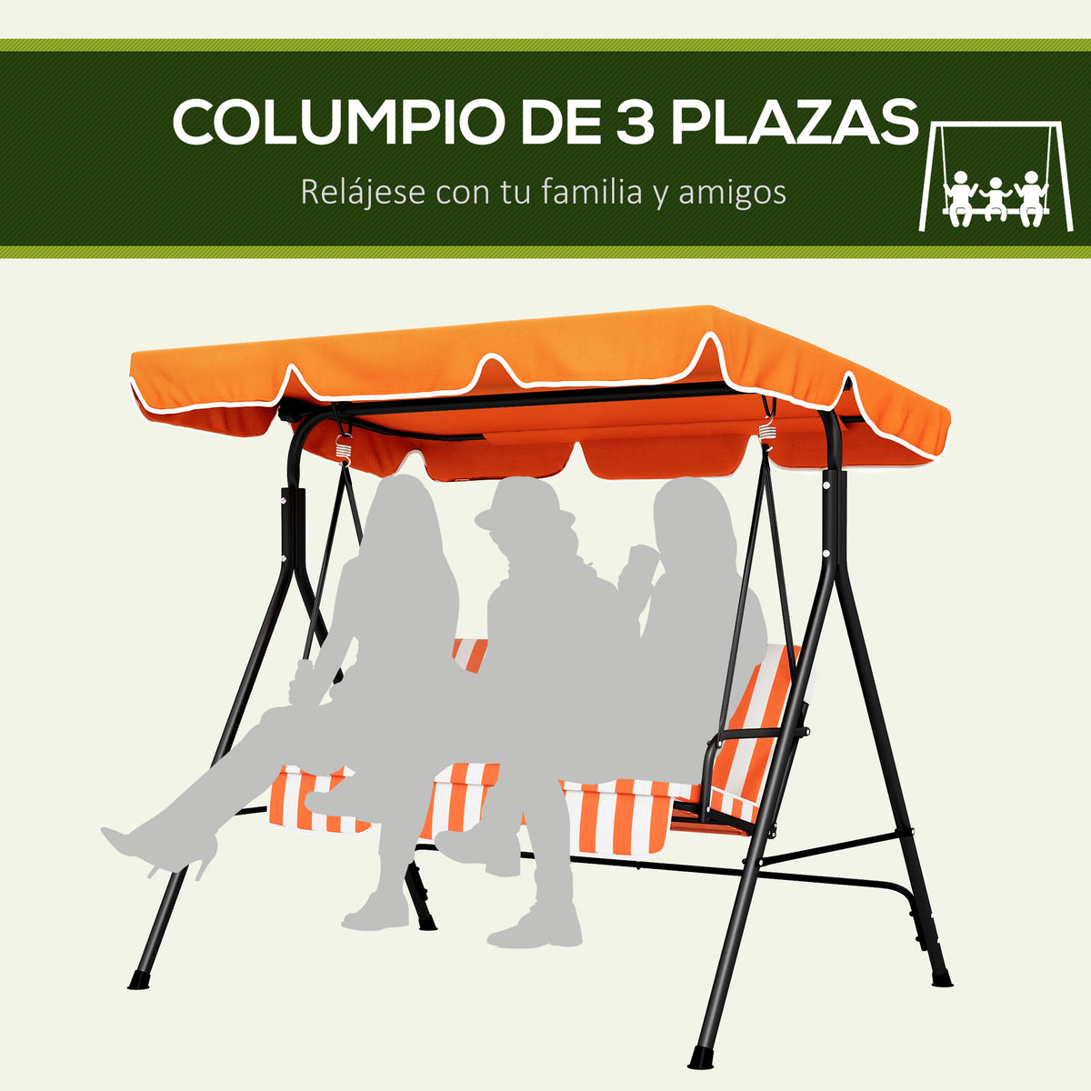 Columpio De Jardín Outsunny Acero, Textileno Naranja 172x110x153 Cm_5