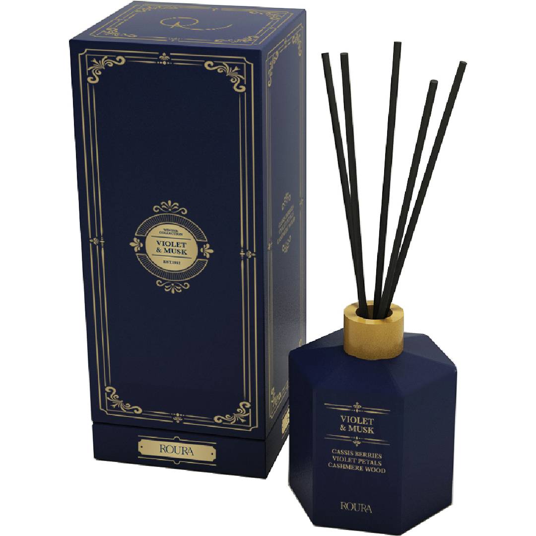 Ambientador mikado Violet & Musk Roura 100 ml Grosella negra, Violeta & Madera de cashmere