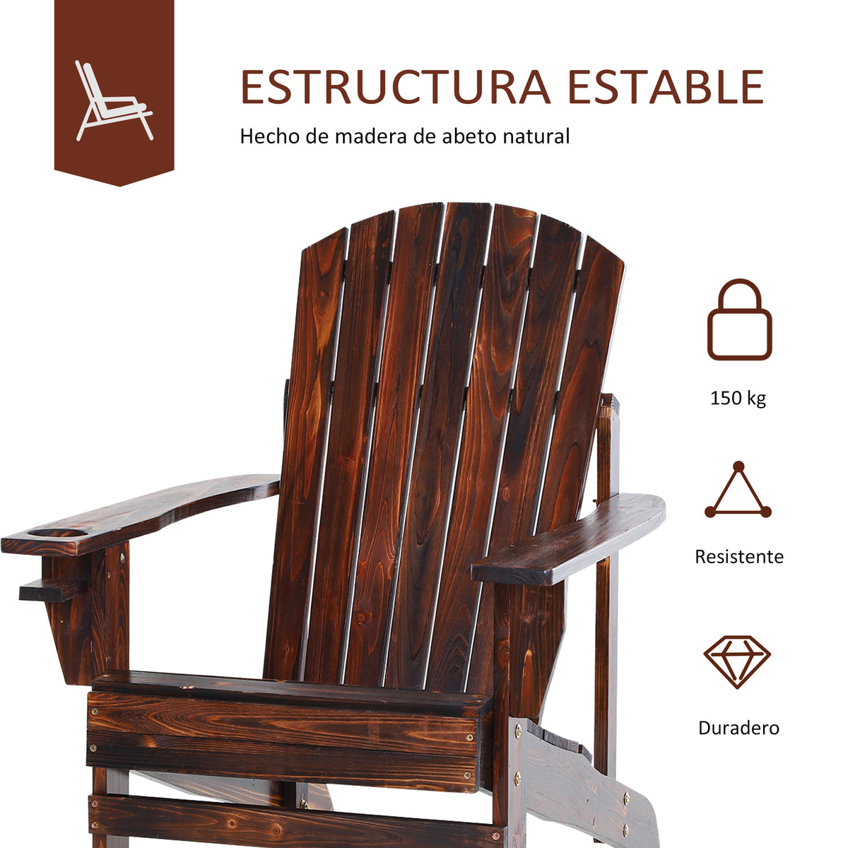 Silla Adirondack De Madera Para Jardín Outsunny 72,5x97x93 Cm Marrón_5