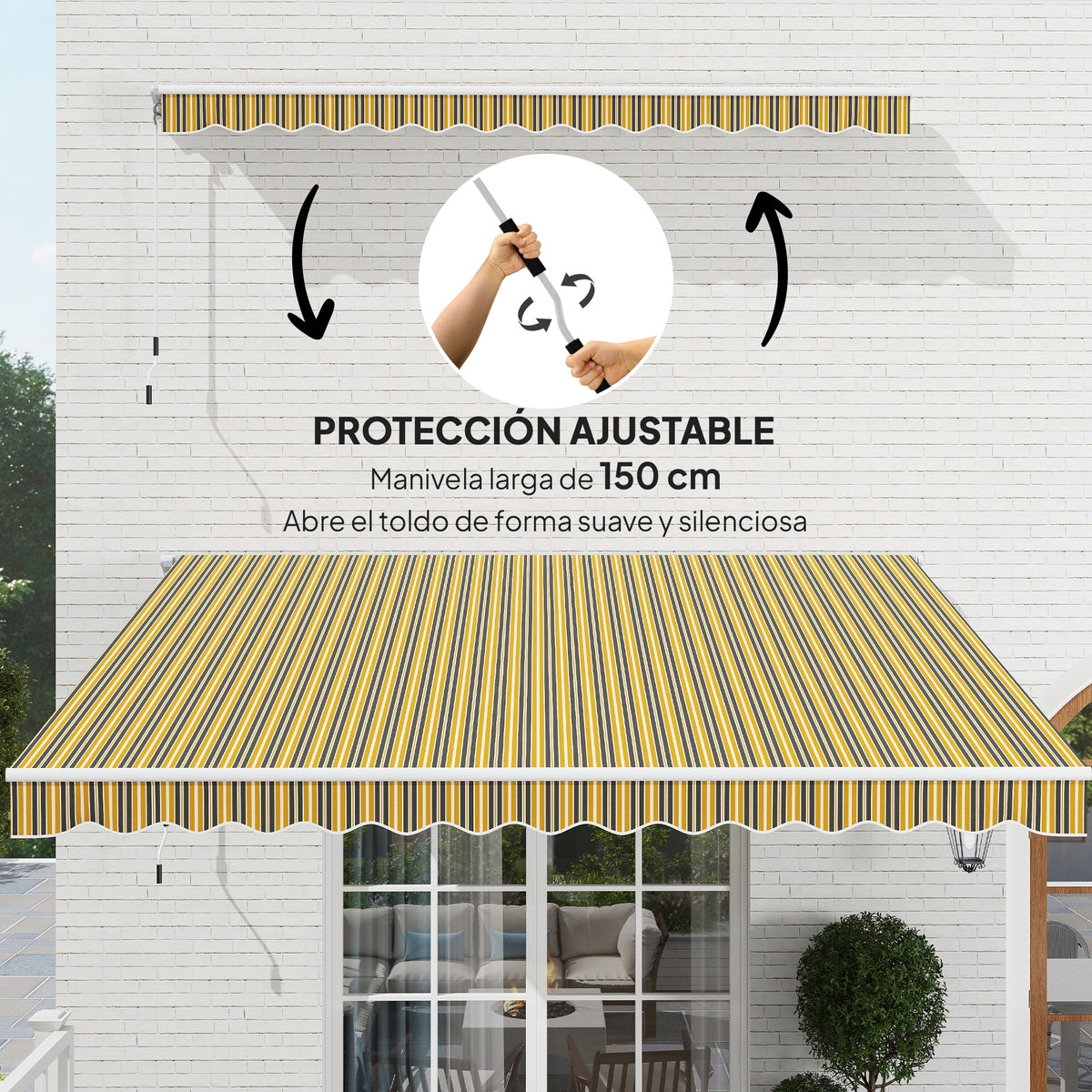 Toldo Manual Retráctil Outsunny Poliéster Gris Y Amarillo 350x250 Cm_5