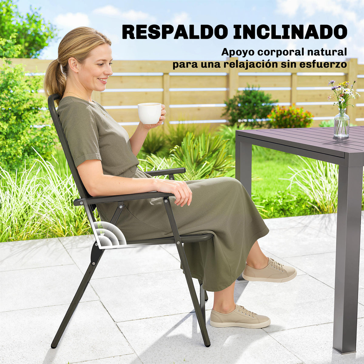 Sillas De Jardín Outsunny Metal, Pp Marrón 55x63x93 Cm_5