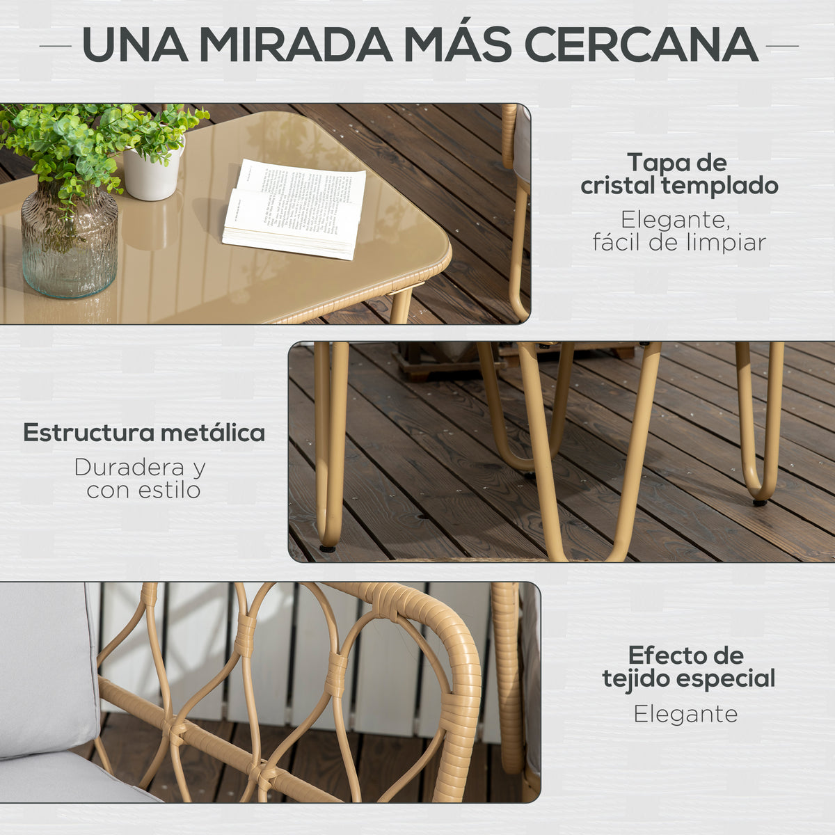 Muebles De Jardín Outsunny Acero, Pe Madera Natural 129x71.5x69 Cm_5