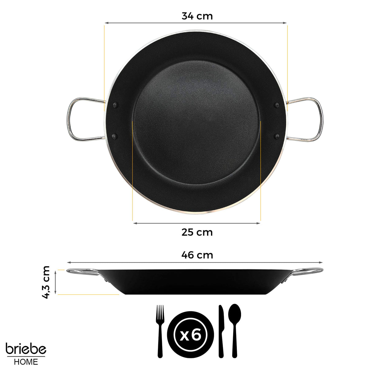 Briebe Paellera Inducción 34cm, 6 Raciones, Aluminio Prensado, Antiadherente Sin Pfoa, 3mm Espesor, Zafrán, Negro_5