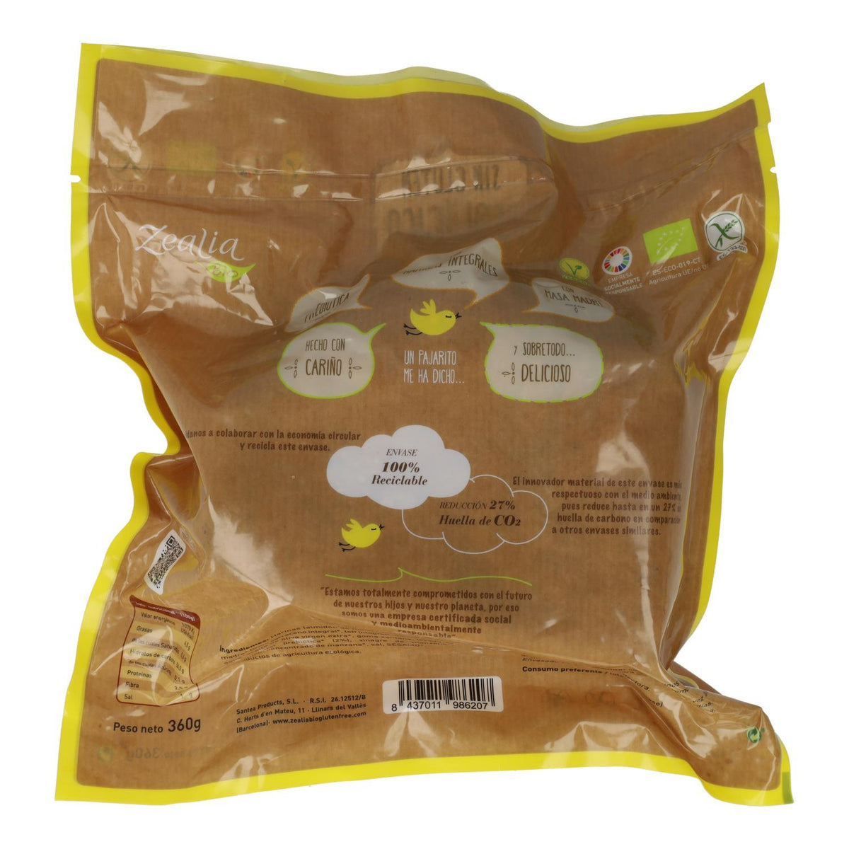 Pan de Molde BIO Sin Gluten Zealia, 360 g