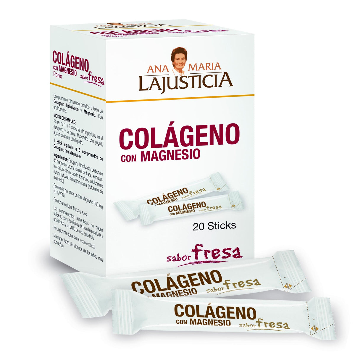 Colágeno con Magnesio sabor fresa Ana María la Justicia, 20 sticks