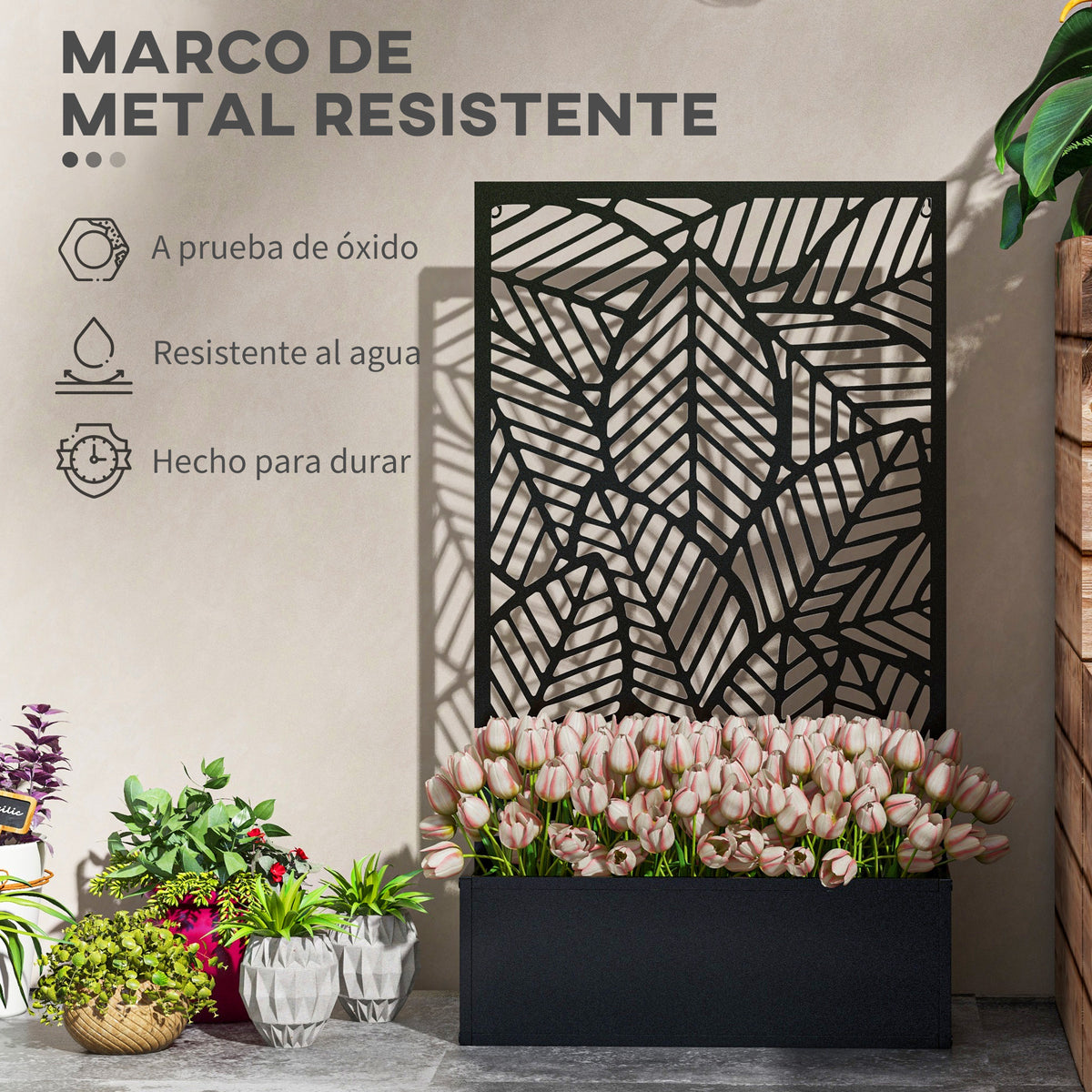 Jardinera Con Biombo Outsunny Metal Negro 61x23x113 Cm_5