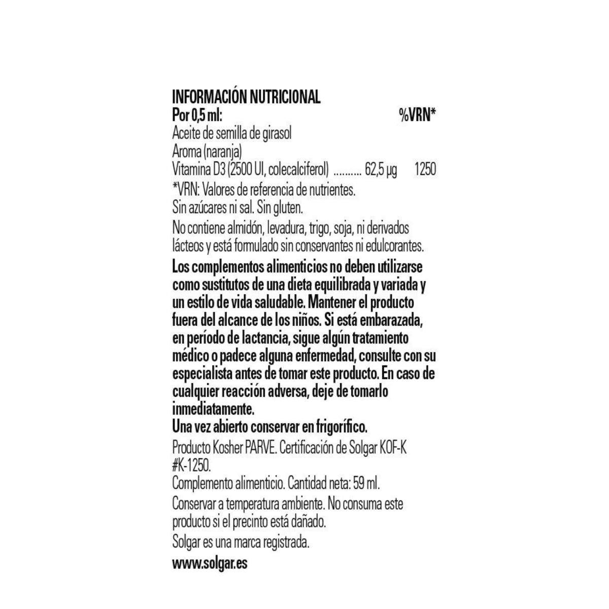 Vitamina D3 líquida 2500 UI, 59 ml (Naranja)