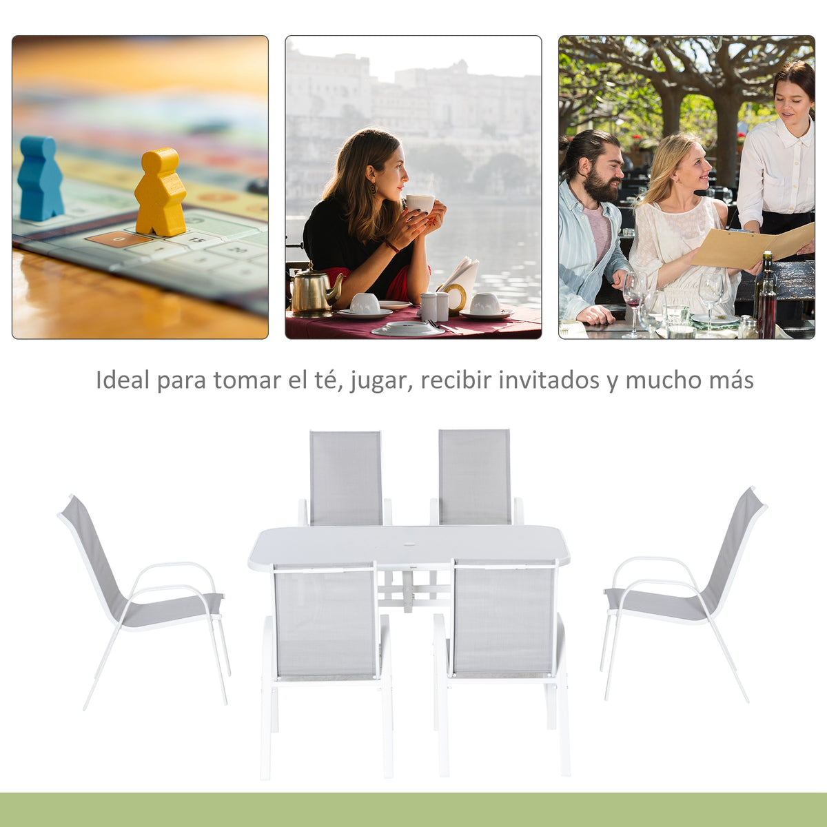 Muebles De Jardín Outsunny Metal, Textilene Gris Claro 150x90x71 Cm_5