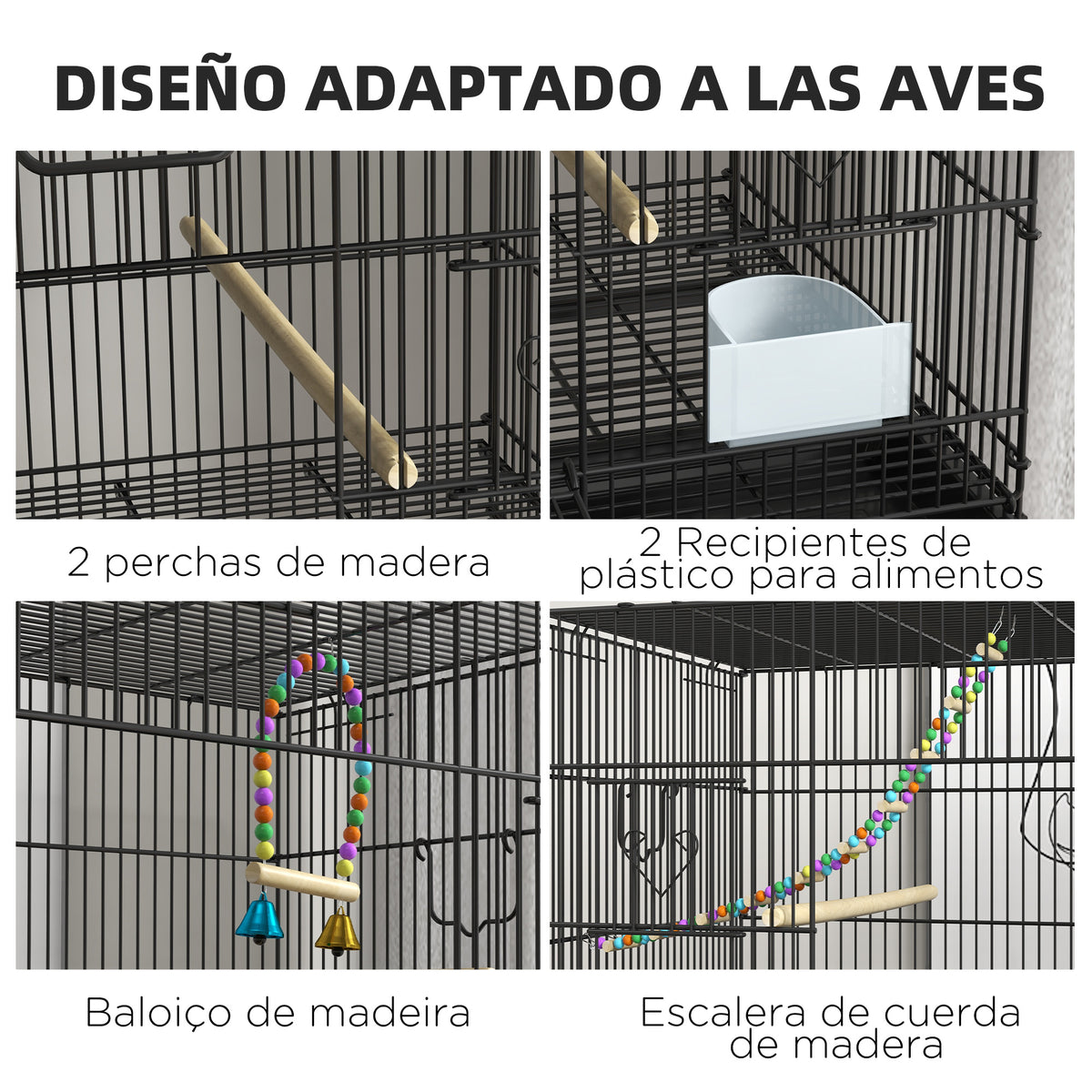 Jaula Para Pájaros Pawhut Acero, Pp Negro 77x46x164 Cm_5