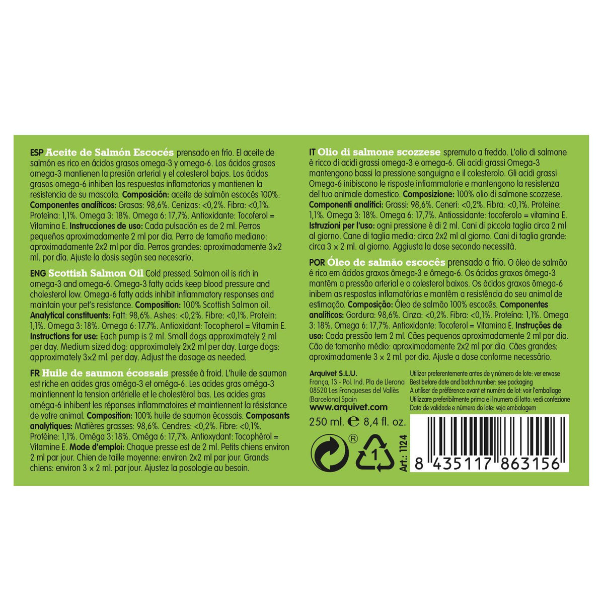 Aceite de salmón escocés Arquivet 500ml