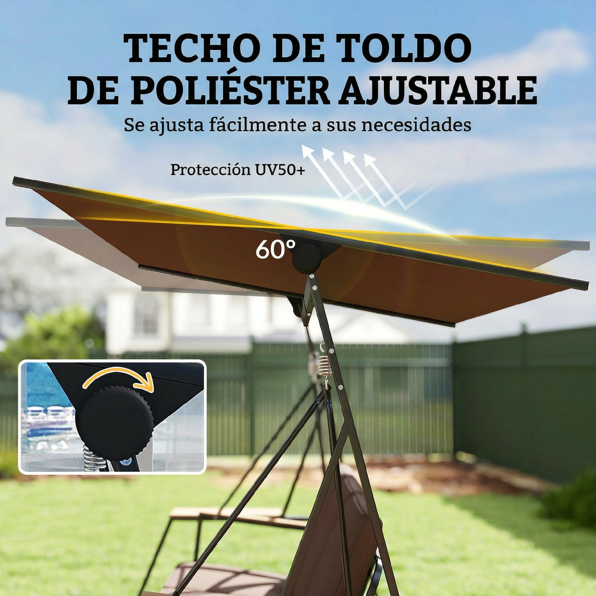 Columpio De Jardín Outsunny Metal, Poliéster Marrón 222x131x175 Cm_5