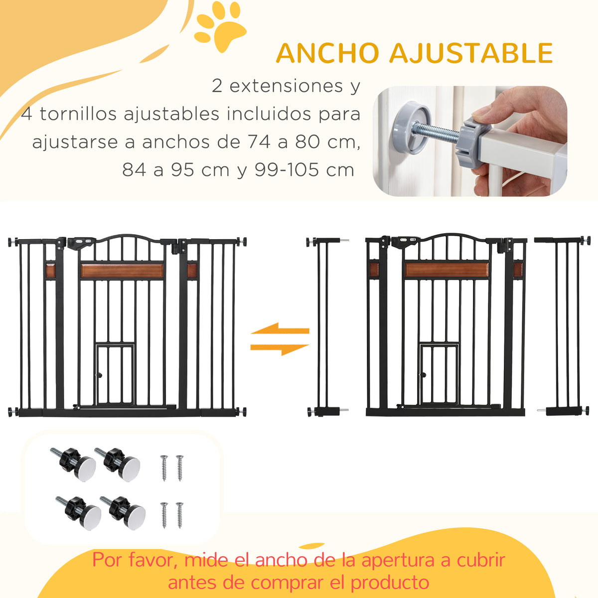 Pawhut Barrera De Seguridad Extensible Para Puertas Y Escaleras 93x76,2 Cm Negro_5