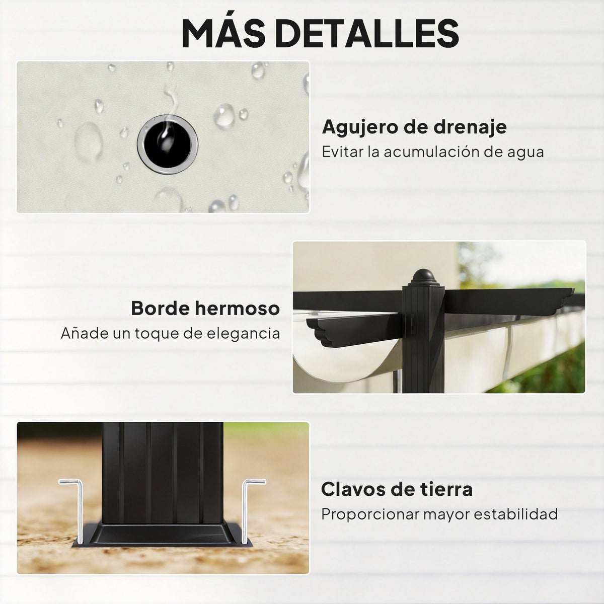Pérgola Outsunny Aluminio, Poliéster Crema 396x296x220 Cm_5
