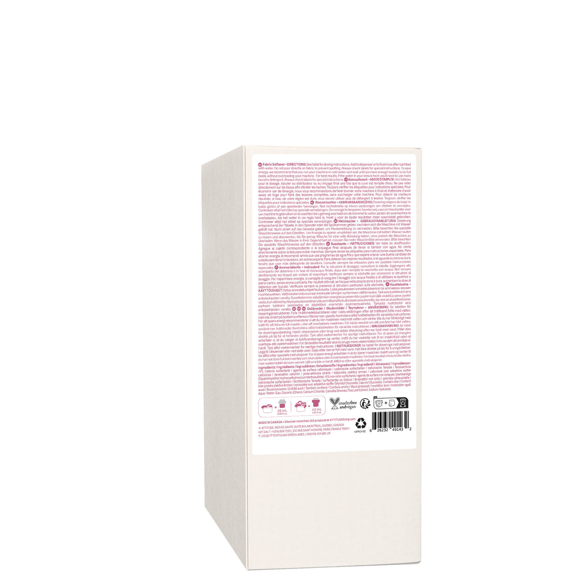 Suavizante para ropa Baby Leaves sin perfume Attitude 80 lavados