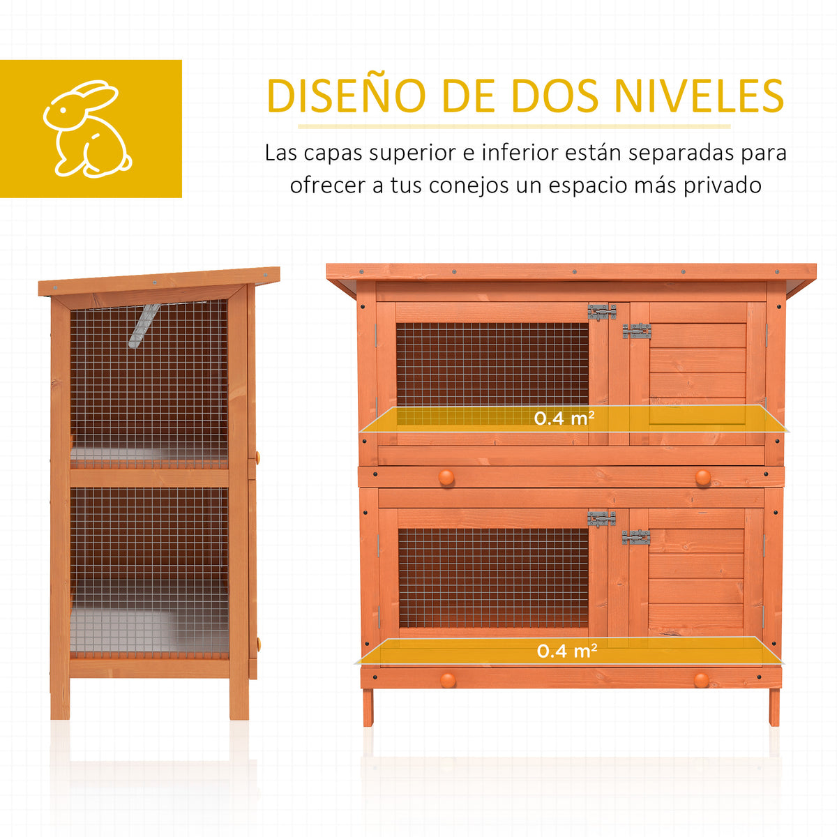 Conejera De Madera Exterior Techo Abrible Pawhut 90x45x90 Cm Natural_5