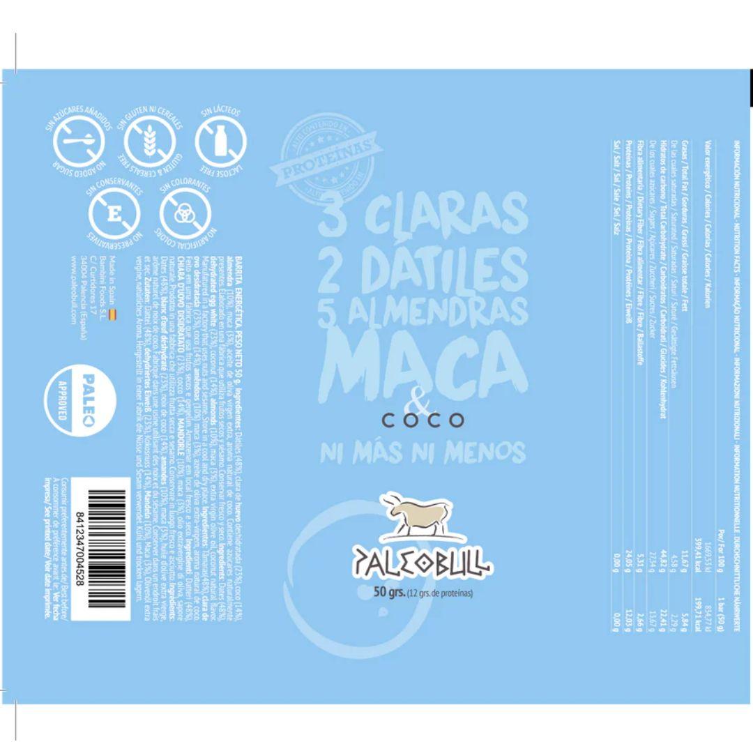 Barrita energética dátiles, almendras, Maca y coco PaleoBull, 50 g