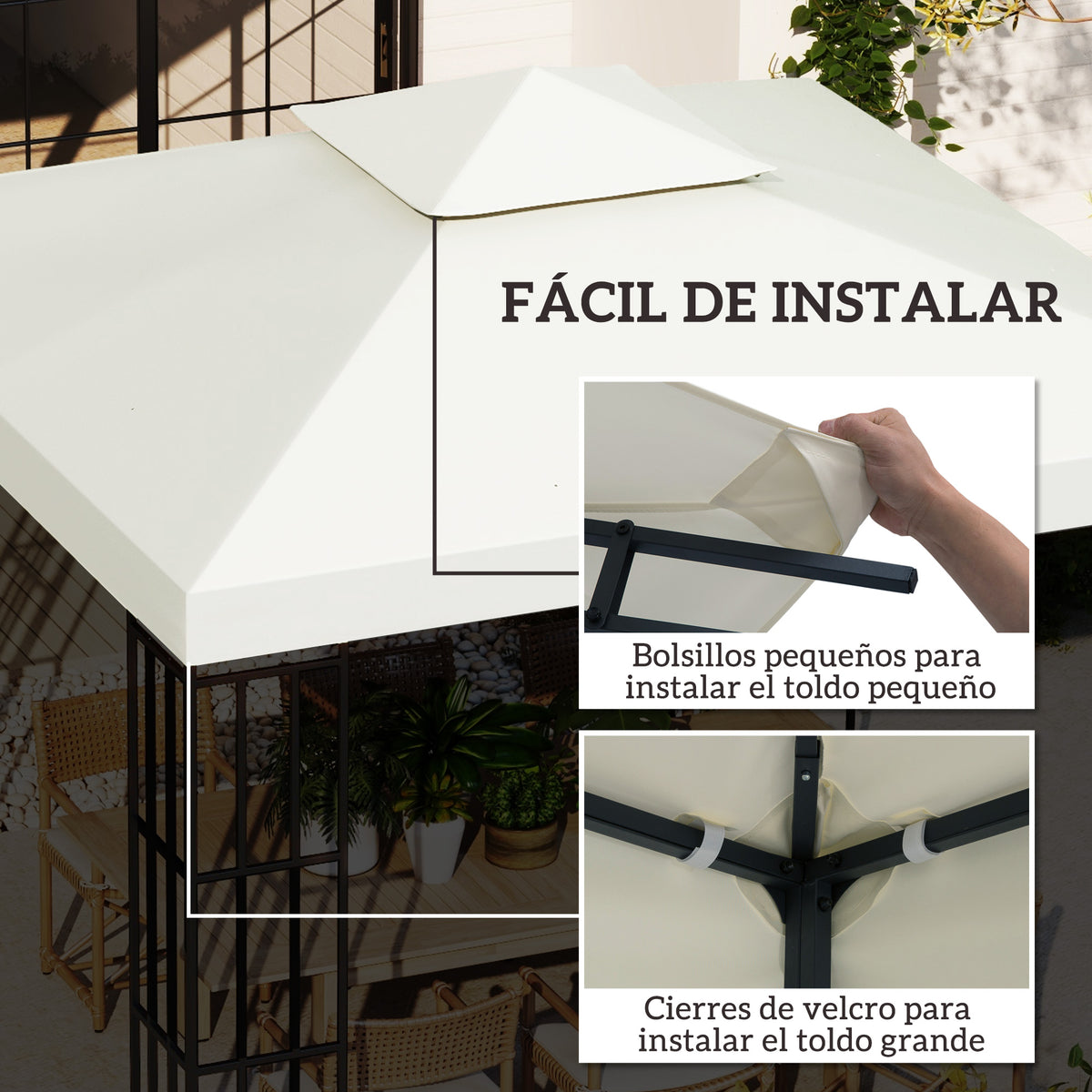 Techo Reemplazo Para Carpa Outsunny Crema 300x300 Cm_5