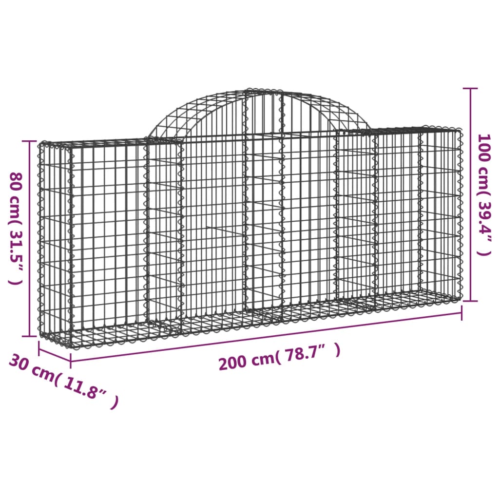 Cestas De Gaviones 5 Uds Forma De Arco Hierro 200x30x80/100 Cm_5