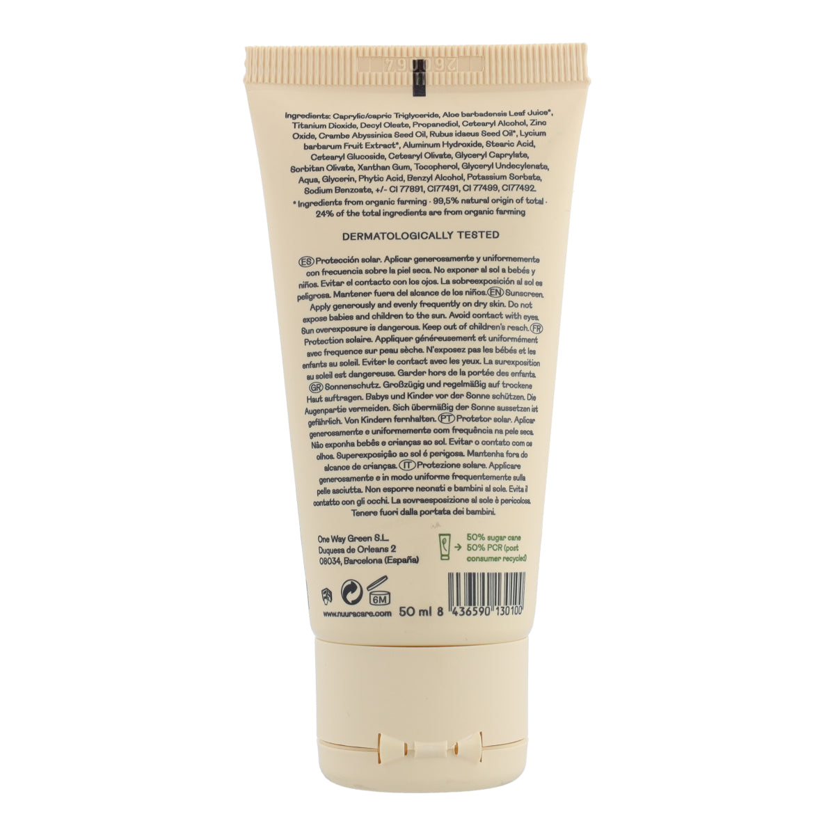 Protector Solar Facial con Color SPF50 Tubo Nuura 50 ml