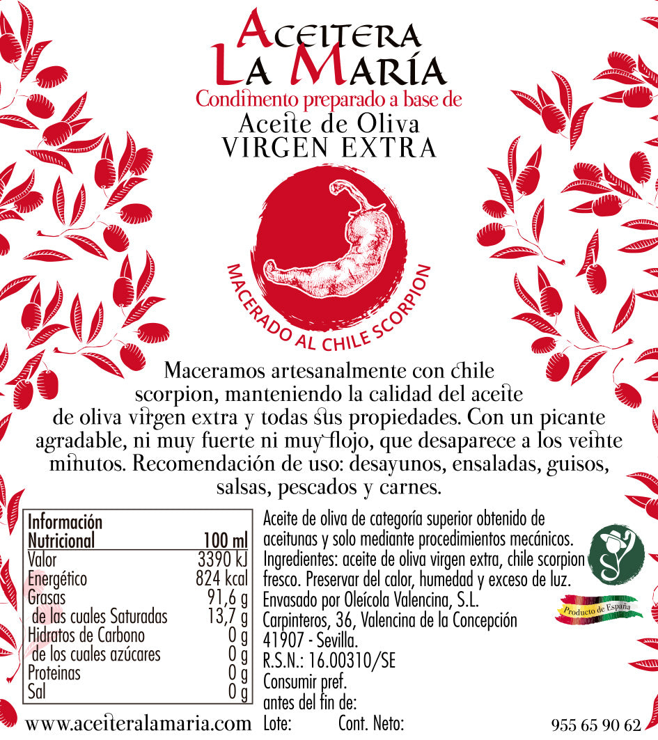Aceite De Oliva Virgen Extra Macerado Al Chile Scorpion 25 Cl Cristal_1