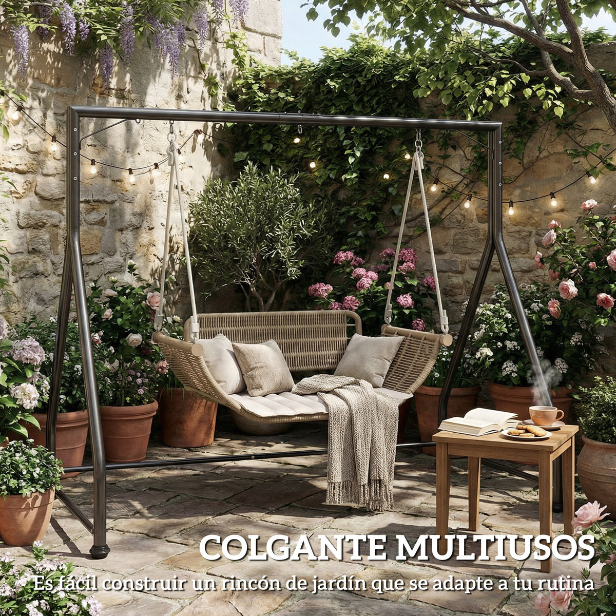 Estructura De Columpio Outsunny Acero Negro 210x117x175 Cm_5